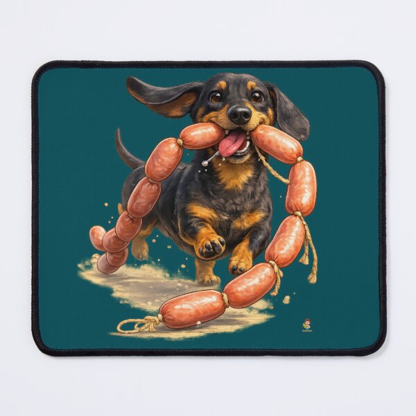 Item preview, Funny Dachshund Dog Stealing String of Sausages Art designed and sold by kornkobart.