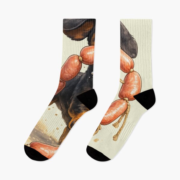 Item preview, Funny Dachshund Dog Stealing String of Sausages Art designed and sold by kornkobart.