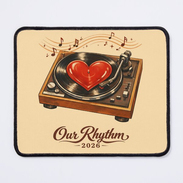 Item preview, Our Rhythm 2026 – Vintage Heart-Shaped Vinyl Record Turntable Music Poster, Retro 70s Soul & Jazz Illustration designed and sold by FUIRY .