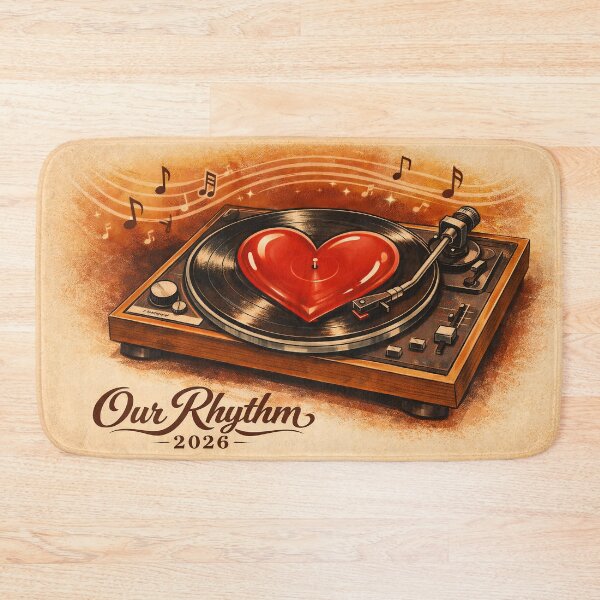 Item preview, Our Rhythm 2026 – Vintage Heart-Shaped Vinyl Record Turntable Music Poster, Retro 70s Soul & Jazz Illustration designed and sold by FUIRY .