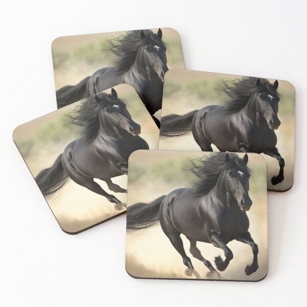 Item preview, Black horse running in the field designed and sold by MiraCleAI.