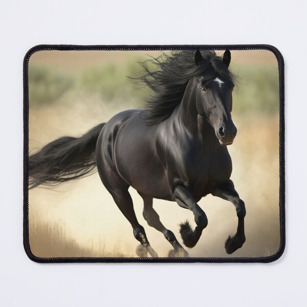 Item preview, Black horse running in the field designed and sold by MiraCleAI.