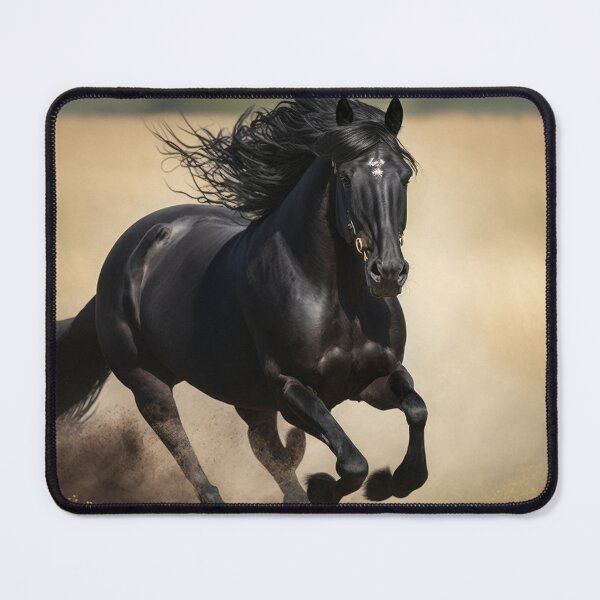 Item preview, Black horse running in the field designed and sold by MiraCleAI.