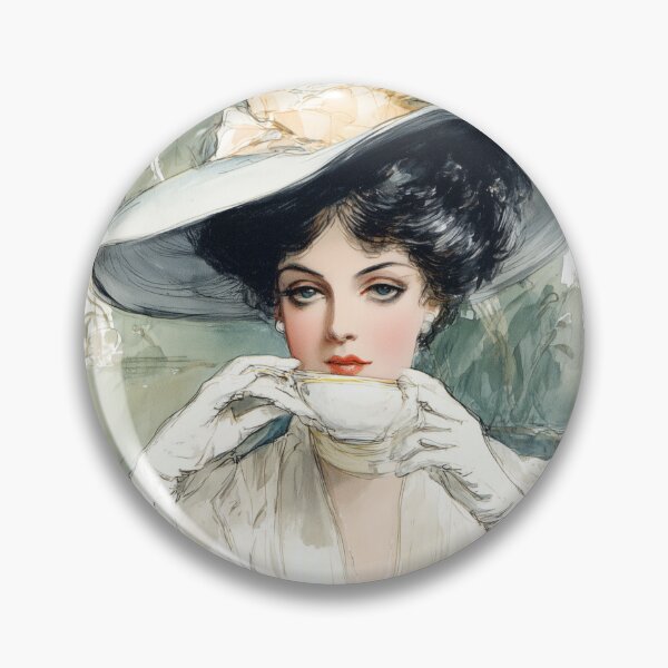 Artikelvorschau, Edwardianische Teestunde – Elegante Dame in zarter Aquarellillustration entworfen und verkauft von GildedPagesCo.