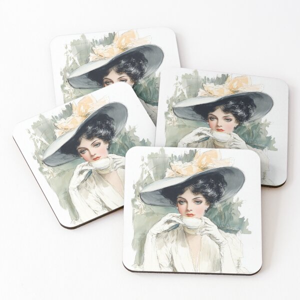 Item preview, Edwardian Tea Time – Elegant Lady Illustration in Soft Watercolor designed and sold by GildedPagesCo.
