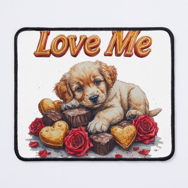 Item preview, Golden Retriever Puppy with Roses and Chocolates designed and sold by newvisionart191.