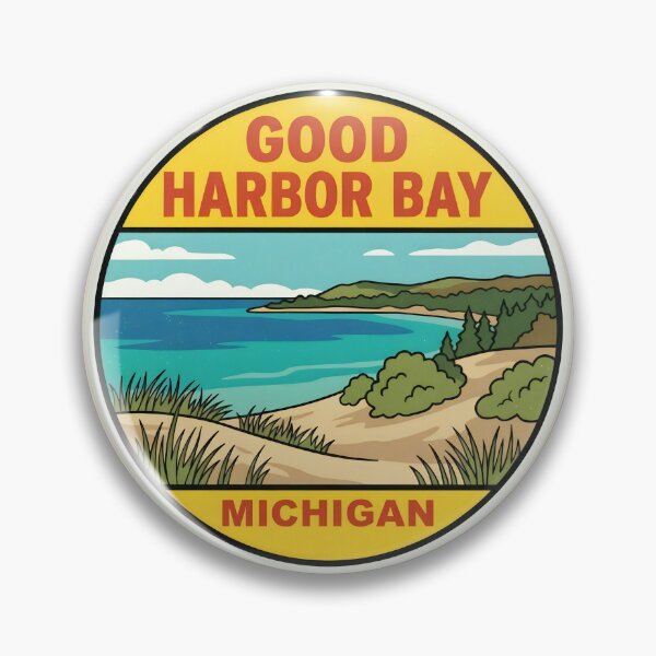 Item preview, Good Harbor Bay Michigan - Vintage Beach Design designed and sold by TheOldMittenIllustrated.