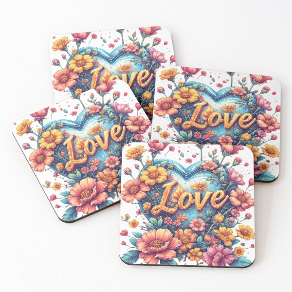 Item preview, Vibrant Floral Heart with Golden Love Script designed and sold by newvisionart191.