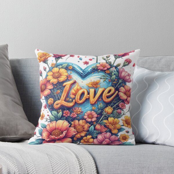 Item preview, Vibrant Floral Heart with Golden Love Script designed and sold by newvisionart191.