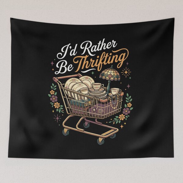 Item preview, Vintage I’d Rather Be Thrifting – Finds Shopping Cart Illustration designed and sold by OskarCreates.