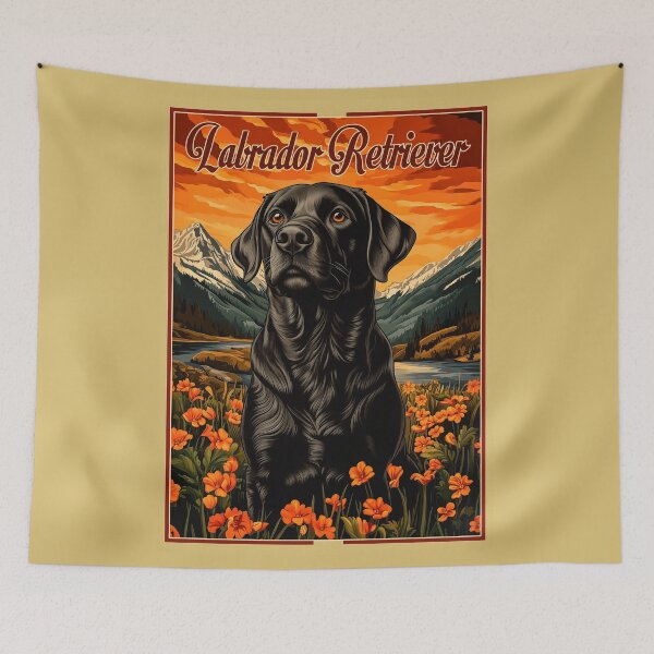 Item preview, Labrador Retriever in Mountain Landscape retro poster designed and sold by PetsArt.