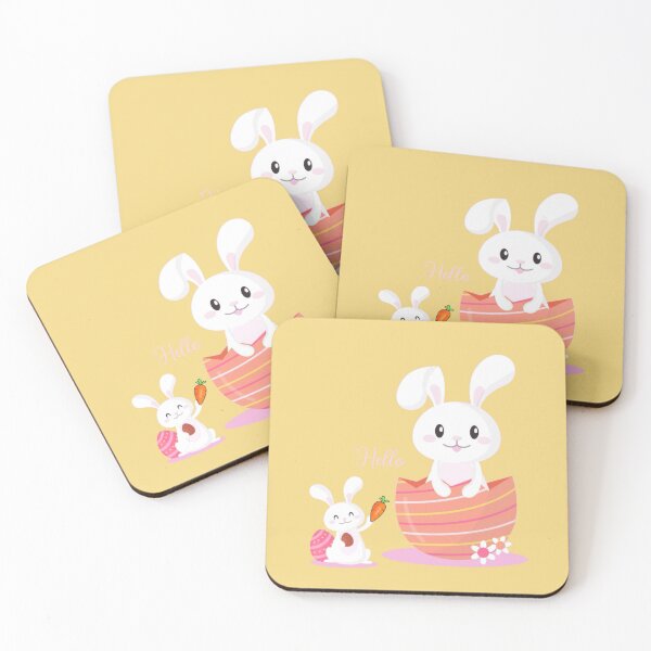 Item preview,  Cute Cartoon Bunnies with a Smiling Bunny in an Egg and a Little Bunny Giving a Carrot designed and sold by nada-art.