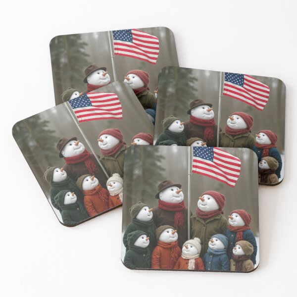 Item preview, Family of Snow People Looking at American Flag designed and sold by Maria Dryfhout.