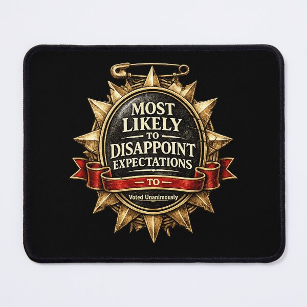Item preview, Most Likely to Disappoint Expectations – Sarcastic Award Badge Shirt designed and sold by POD DYNASTY | Original Print On Demand T-Shirt Graphics.