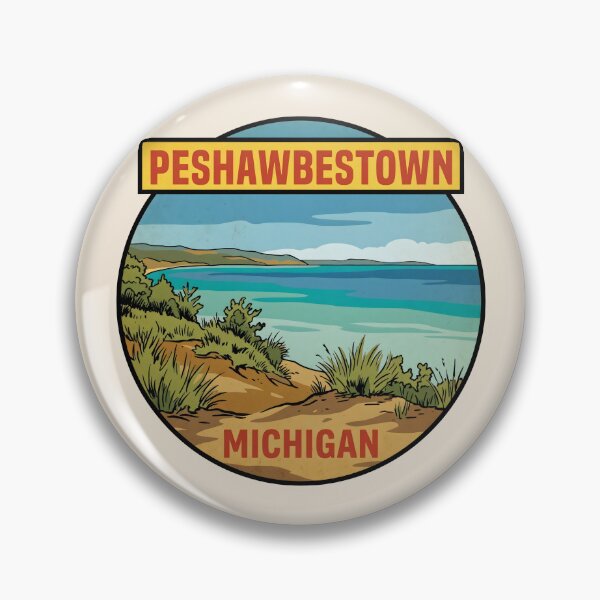 Item preview, Peshawbestown Michigan - Vintage Traverse Bay Design designed and sold by TheOldMittenIllustrated.
