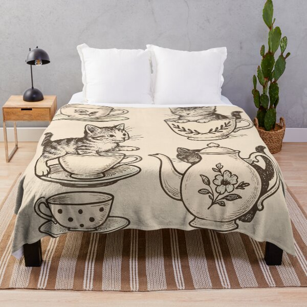 Item preview, Vintage Tea Time Cats – Adorable Hand-Drawn Kittens in Teacups & Teapot | Cute Cottagecore Cat Art designed and sold by MAGICKEY2024.