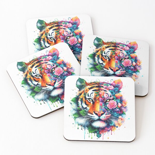 Item preview, Tiger Face Covered With Colorful Flowers Watercolor-Style  designed and sold by DEC02.