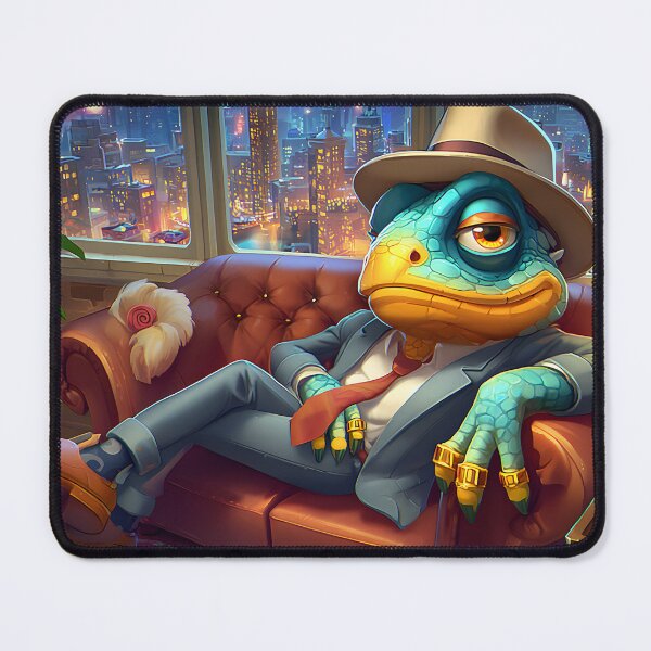 Item preview, Cool chameleon in suit lounging in a city apartment designed and sold by Artessie.
