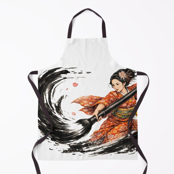 Item preview, Japanese woman in red kimono wielding giant ink brush designed and sold by juthamas8426.