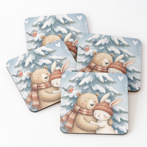 Item preview, Cozy Winter Love: Cute Bear and Bunny Hugging in the Snow designed and sold by griez.
