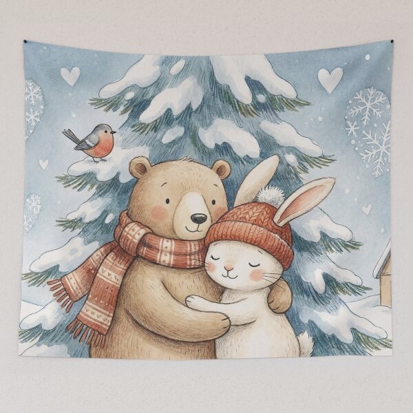 Item preview, Cozy Winter Love: Cute Bear and Bunny Hugging in the Snow designed and sold by griez.