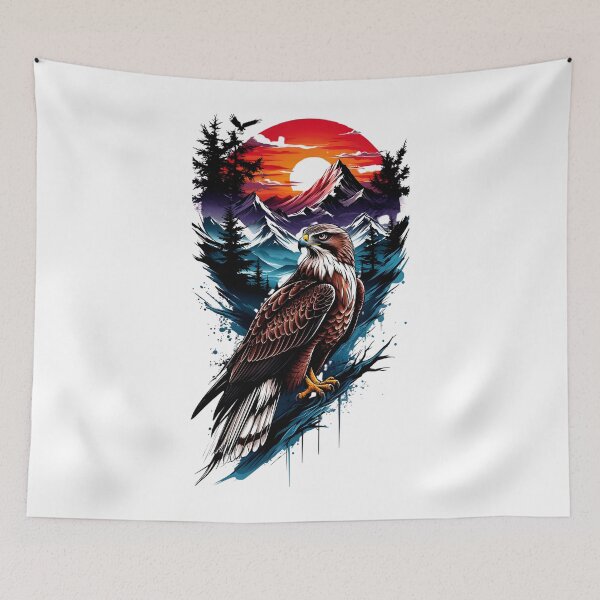 Item preview, Eagles of the Wilderness - Mountain Panorama Sunset Illustration designed and sold by DragonPrint.