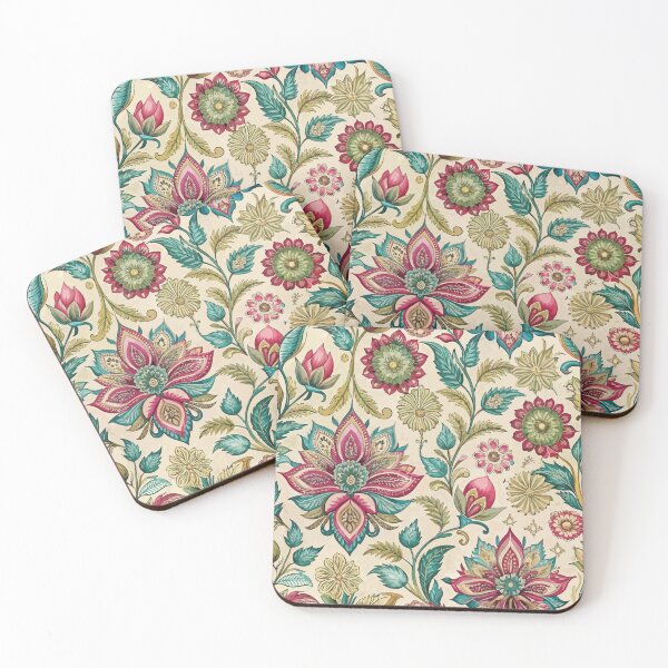 Item preview, Boho Floral Paisley Pattern, Teal & Magenta Indian-Inspired Block Print, Vintage Folk Botanical on Cream, Grandmillennial Decor Print designed and sold by SezzyDesigns.