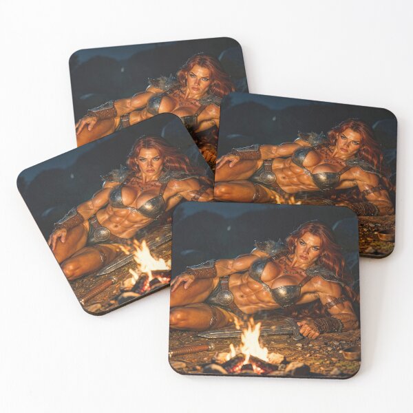 Item preview, Red Sonja by the campfire at night designed and sold by Logoetika.