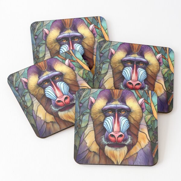 Item preview, Vivid Stained Glass Portrait of a Mandrill Monkey designed and sold by Artessie.