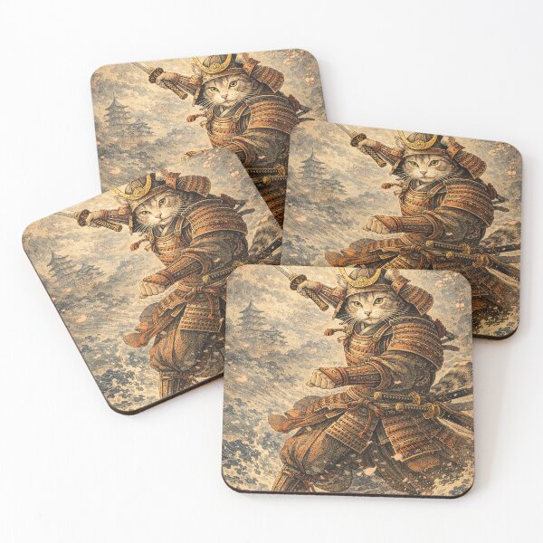 Item preview, Samurai Cat Warrior – Traditional Tifa Japanese Heroic Art designed and sold by Gold Turtle  Lina.