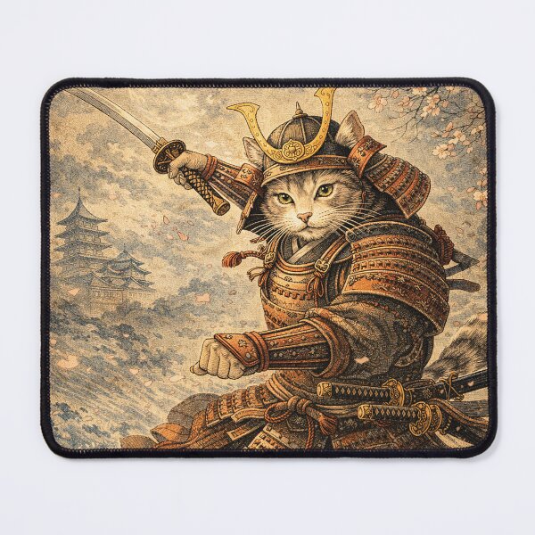 Item preview, Samurai Cat Warrior – Traditional Tifa Japanese Heroic Art designed and sold by Gold Turtle Lina.