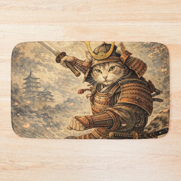 Item preview, Samurai Cat Warrior – Traditional Tifa Japanese Heroic Art designed and sold by Gold Turtle  Lina.