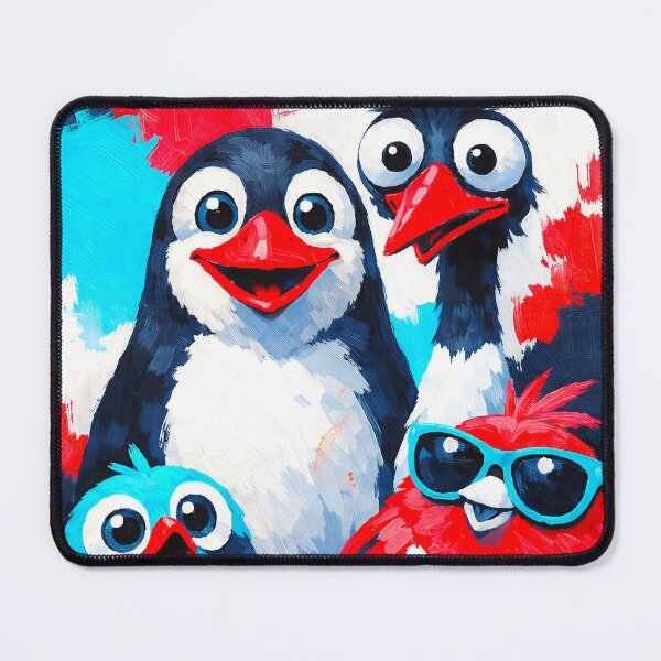 Item preview, Funky Bird Gang - Colorful Pop Art Design - Vibrant Blue Red Cyan Abstract Animal Illustration - Playful Penguin and Friends Artwork designed and sold by Art Lea.