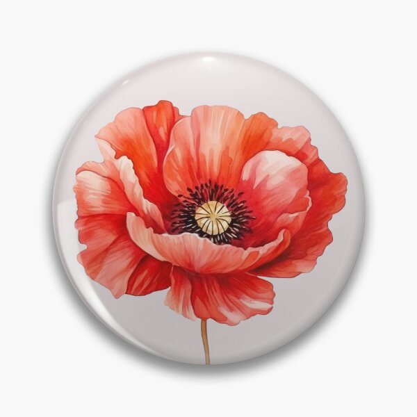 Item preview, Closeup of one Blooming Red Poppy Flower designed and sold by Violet Peonies.