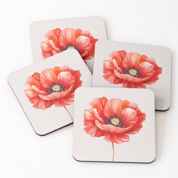 Item preview, Closeup of one Blooming Red Poppy Flower designed and sold by Violet Peonies.