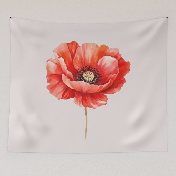 Item preview, Closeup of one Blooming Red Poppy Flower designed and sold by Violet Peonies.