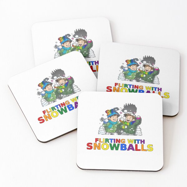 Item preview, Flirting With Snowballs – Gay Couple Winter Snowball Fight (Pride Scarf & Hat) designed and sold by Elando1212.