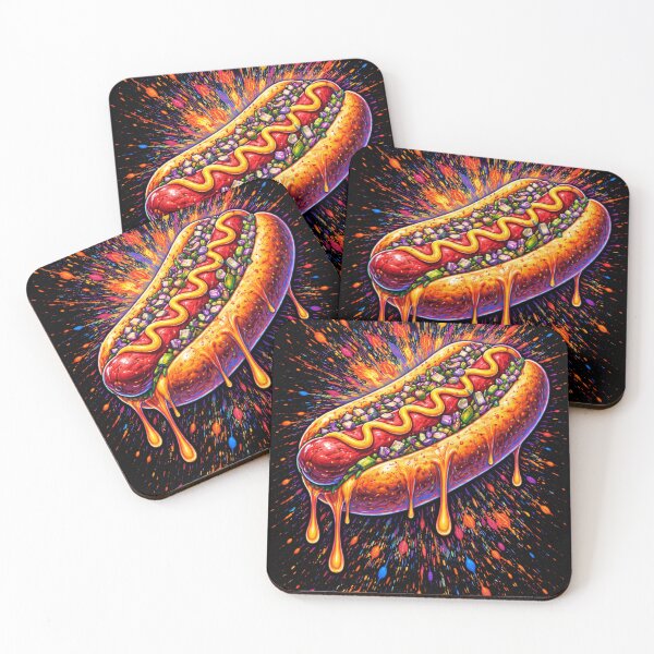 Item preview, Psychedelic Hot Dog Explosion – Neon Street Food Art designed and sold by kastabembe.