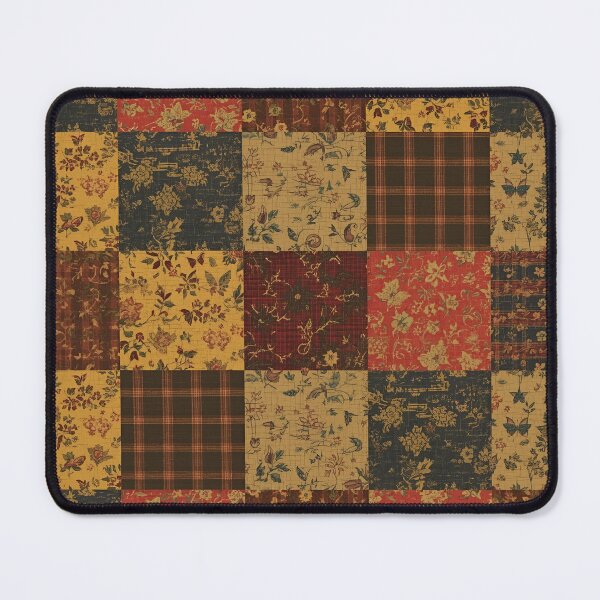 Item preview, Vintage Patchwork Quilt Pattern, Rustic Primitive Farmhouse Plaid & Floral, Grunge Country Cottagecore, Grandmillennial Textile Print designed and sold by SezzyDesigns.