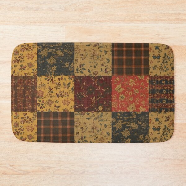 Item preview, Vintage Patchwork Quilt Pattern, Rustic Primitive Farmhouse Plaid & Floral, Grunge Country Cottagecore, Grandmillennial Textile Print designed and sold by SezzyDesigns.