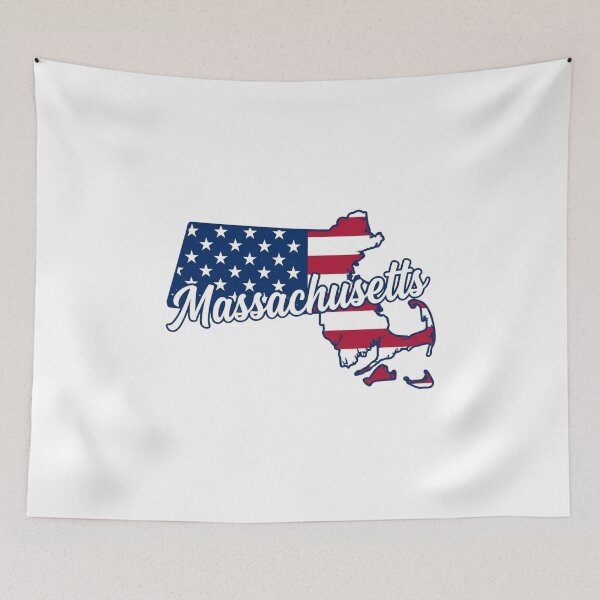 Item preview, Massachusetts State American Flag Outline – Patriotic Pride Script designed and sold by Paper Drip.