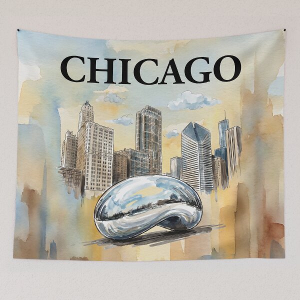Item preview, Chicago Bean Ink Wash Skyline designed and sold by DesignedByMarty.