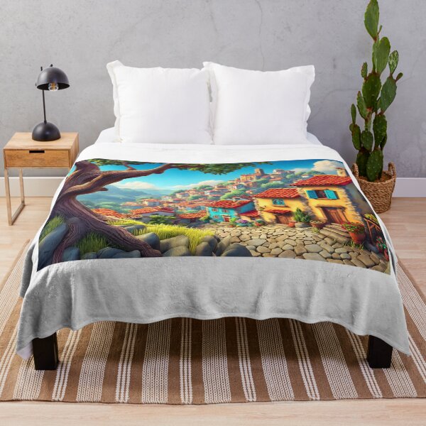 Item preview, Charming Colorful Village with Rustic Houses and Trees designed and sold by Artessie.