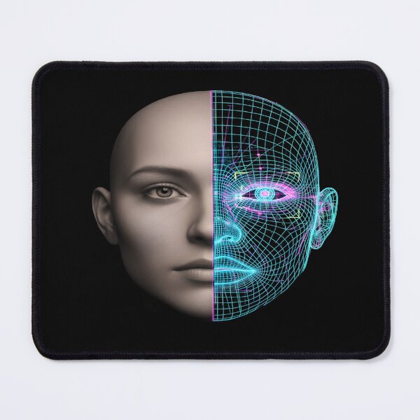Item preview, AI Cyborg Identity - Neon Wireframe Split Face designed and sold by Dakson Design - Fantasy Art.