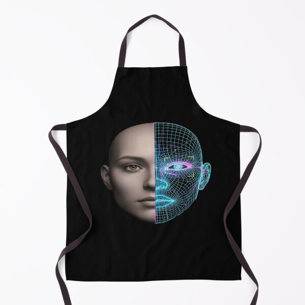 Item preview, AI Cyborg Identity - Neon Wireframe Split Face designed and sold by Dakson Design - Fantasy Art.