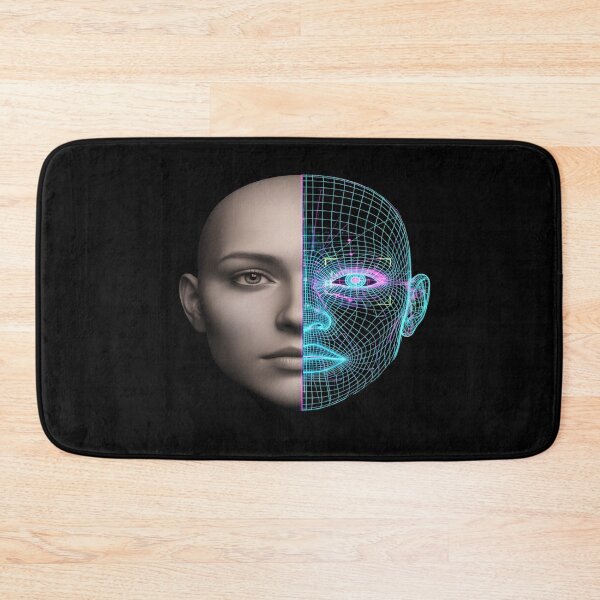Item preview, AI Cyborg Identity - Neon Wireframe Split Face designed and sold by Dakson Design - Fantasy Art.