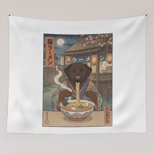 Item preview, Chocolate Lab Dog Eating Japanese Ramen Noodles designed and sold by k3rstman1.