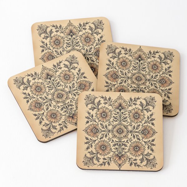 Item preview, Intricate henna pattern on a paper, with flowers and leaves and geometric art designed and sold by Shelley Loewnau-Jones Studio.