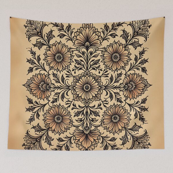 Item preview, Intricate henna pattern on a paper, with flowers and leaves and geometric art designed and sold by Shelley Loewnau-Jones Studio.
