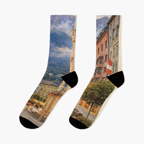 Item preview, Innsbruck Old Town at Sunset – Austria Alps Charm designed and sold by Era-of-Traveler.